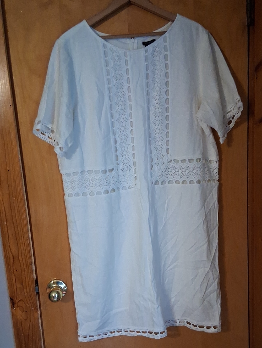 Ann Taylor White Eyelet Midi Dress with Lace Insets
